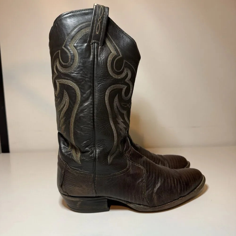 VTG Tony Lama 8536 Teju Lizard Leather Cognac Brown Cowboy Boots Men's Sz 11 D